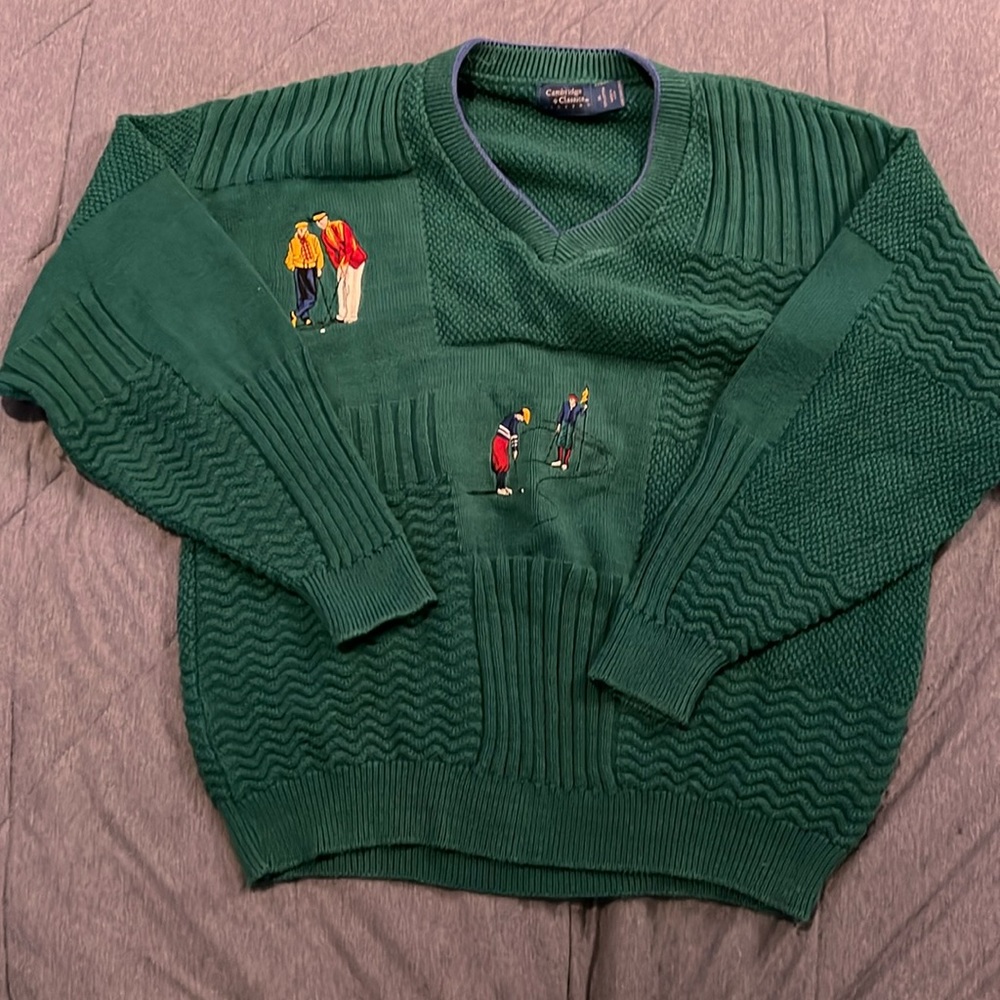 Cambridge Classic Vintage Golf Sweater - 100% Cotton, Size XL